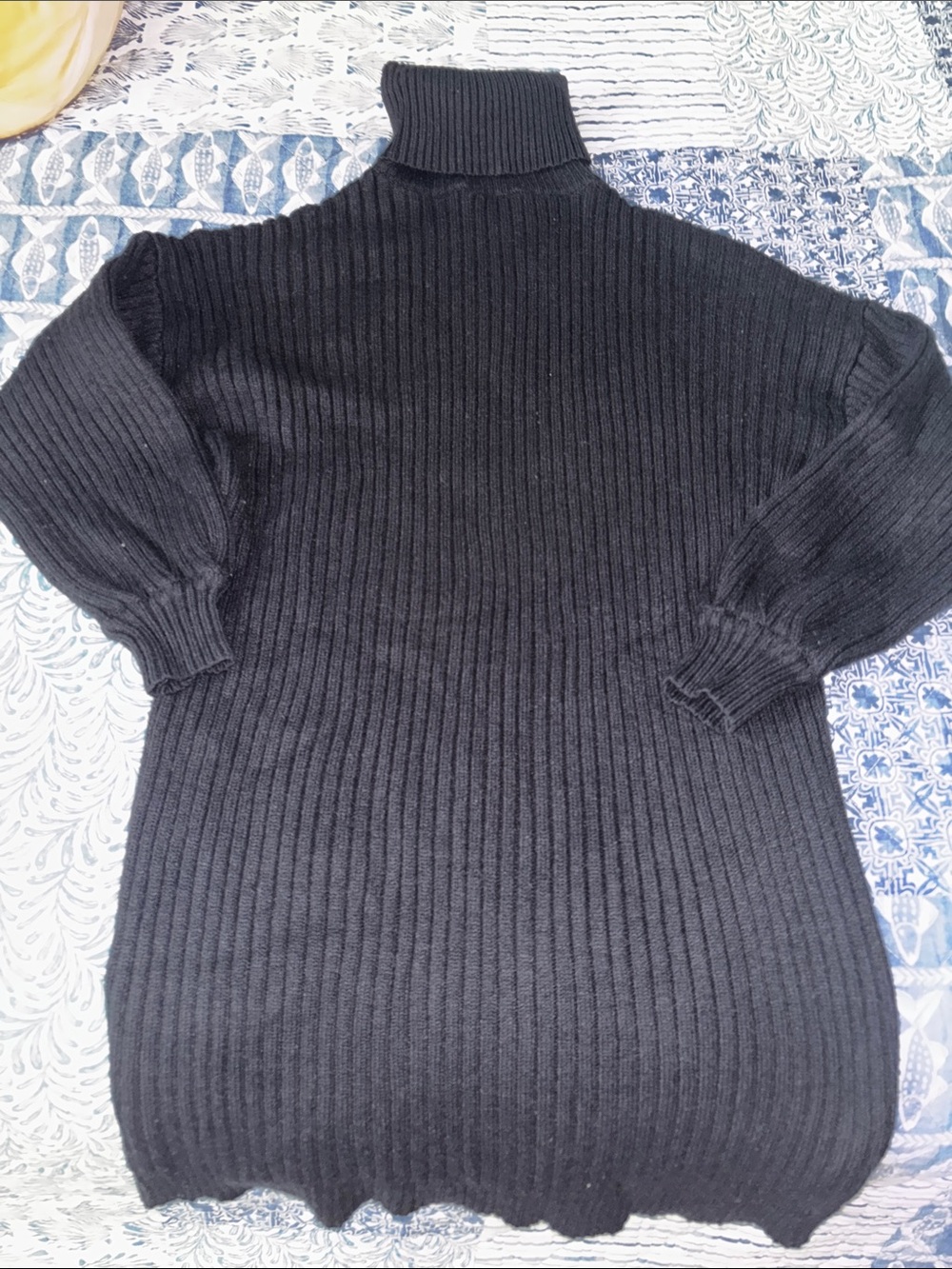 Classic Black Ribbed Turtleneck Sweater Dress